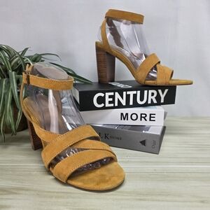 Soludos Mustard Leather Block Heel Sandals